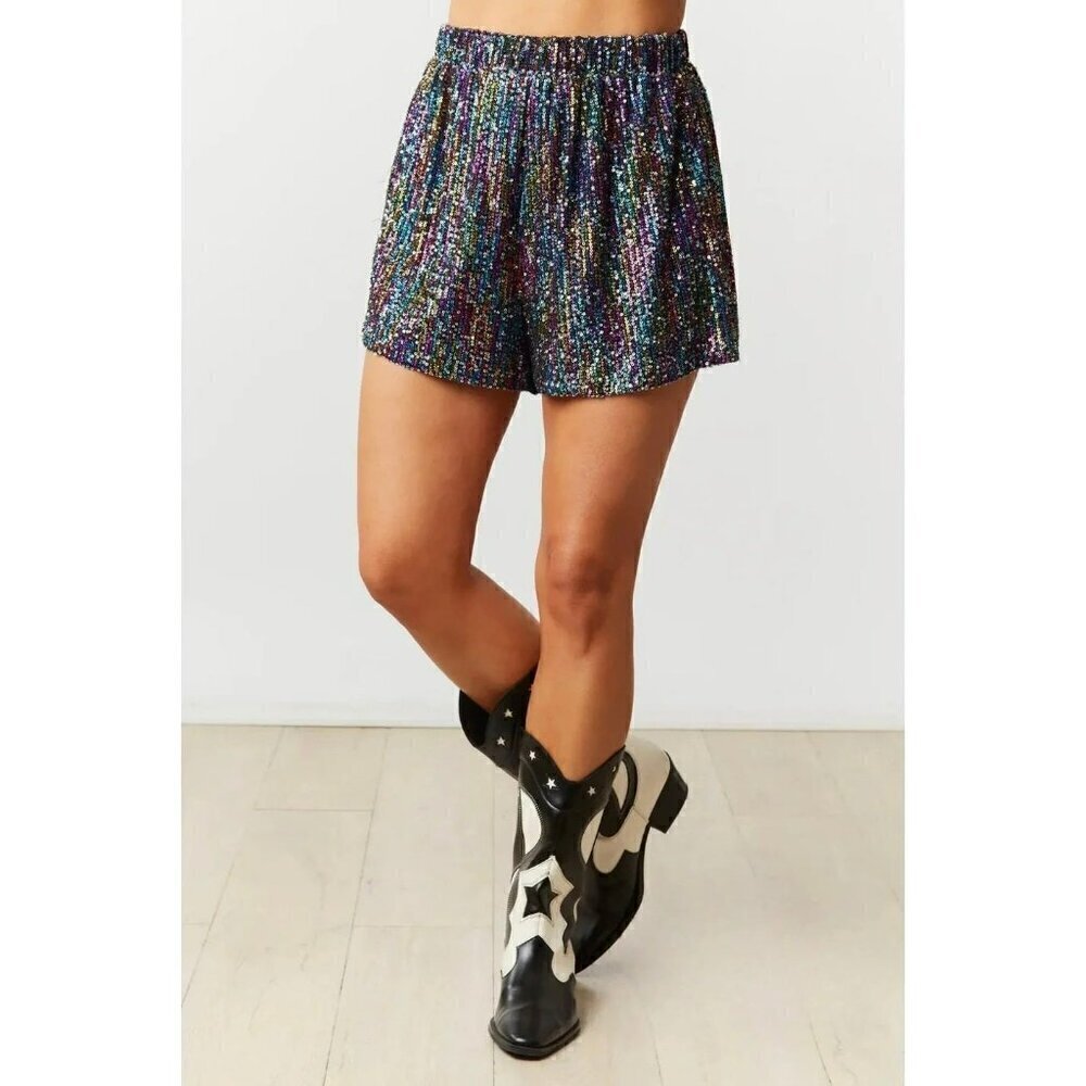 It's a Vibe Sequin Shorts in Black Prism - Picture 4 of 6